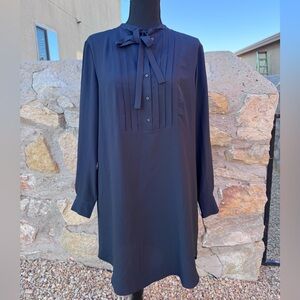 NWT H&M Navy Long Sleeve Pleated Front Shirt Dress Sz M